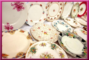 Pretty tea plates for hire as part of our vintage china hire collection